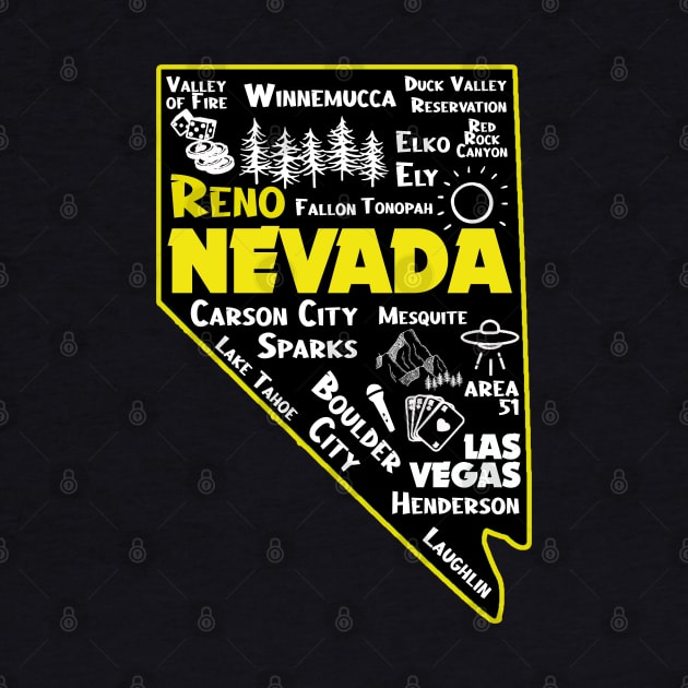 Nevada Reno Map Las Vegas Winnemucca Elko Ely Carson City Boulder City Henderson Laughkin by BoogieCreates